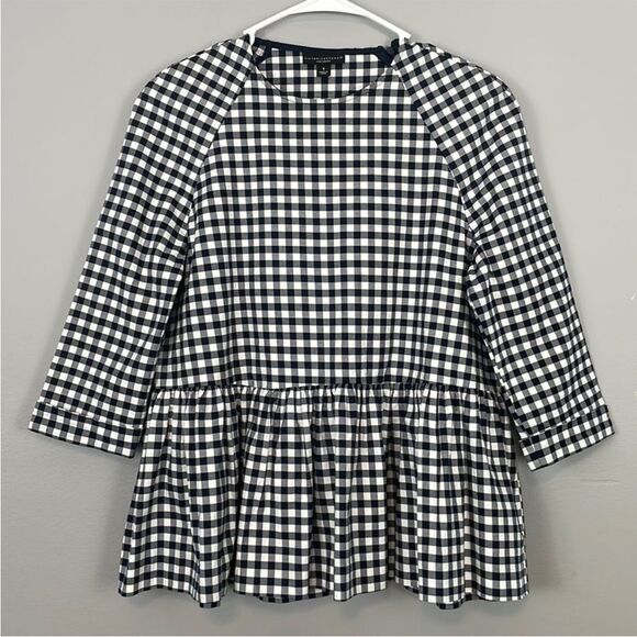 Victoria Beckham for Target Navy Blue and White Gingham Peplum Blouse. Size S - Picture 3 of 13